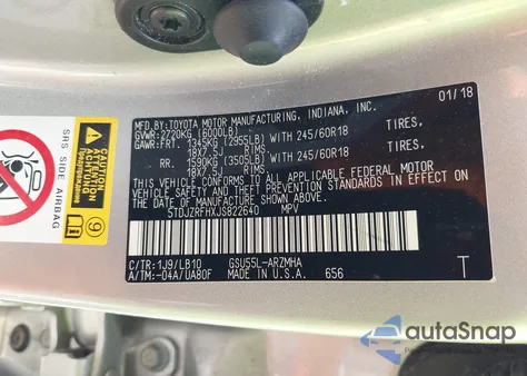 2018 Toyota Highlander Xle из США, поврежденный, VIN 5TDJZRFHXJS822640